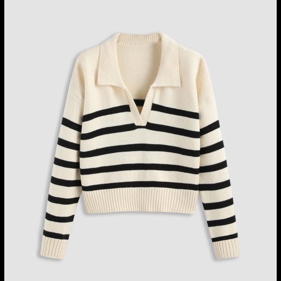 Cider Striped Collar Knit Polo Top - Picture 2 of 5